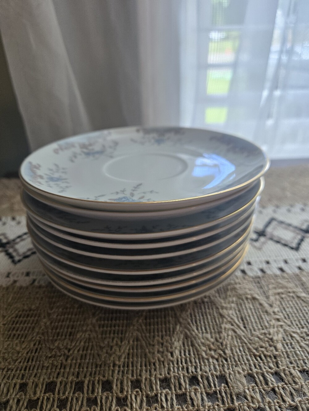 Vintage Imperial China Elegant Blue Rose Gold-Trim Porcelain Saucer Set Of 10 - Picture 2 of 3